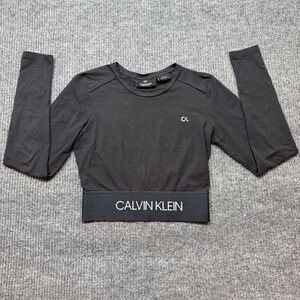 Calvin Klein Black Rib Crop Top Long Sleeve XS Stretch Cotton Y2K Chic Athletic